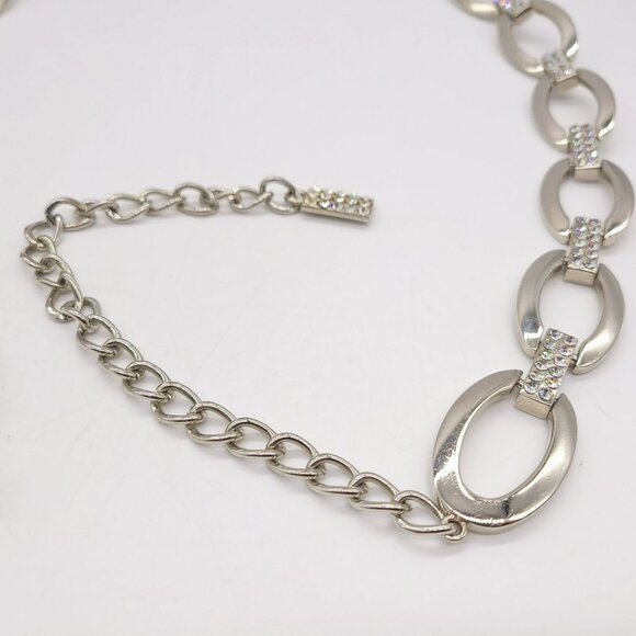 Women\'s Silver Chain Belt Crystal Rhinestone Oval Links Adjustable main image 9